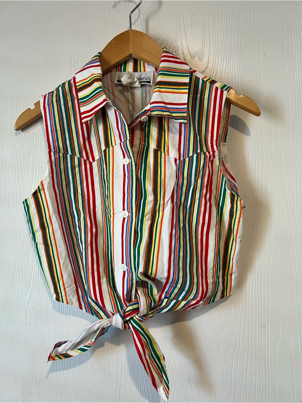 Local Elements Vintage 90s Striped Button Up Shirt Crop Top Tie Front Sz M